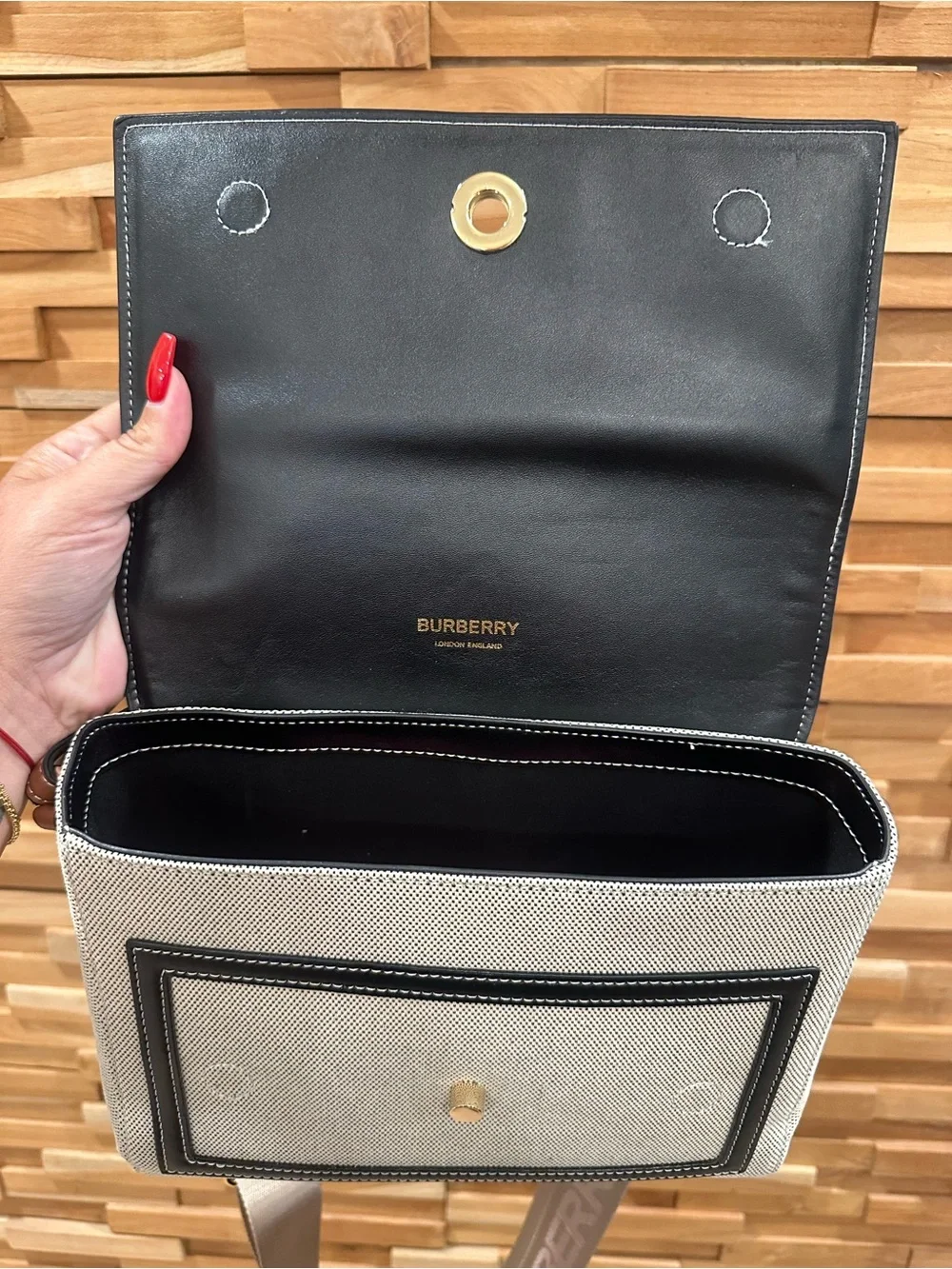 Canvas and Leather Crossbody Bag in Beige and Black